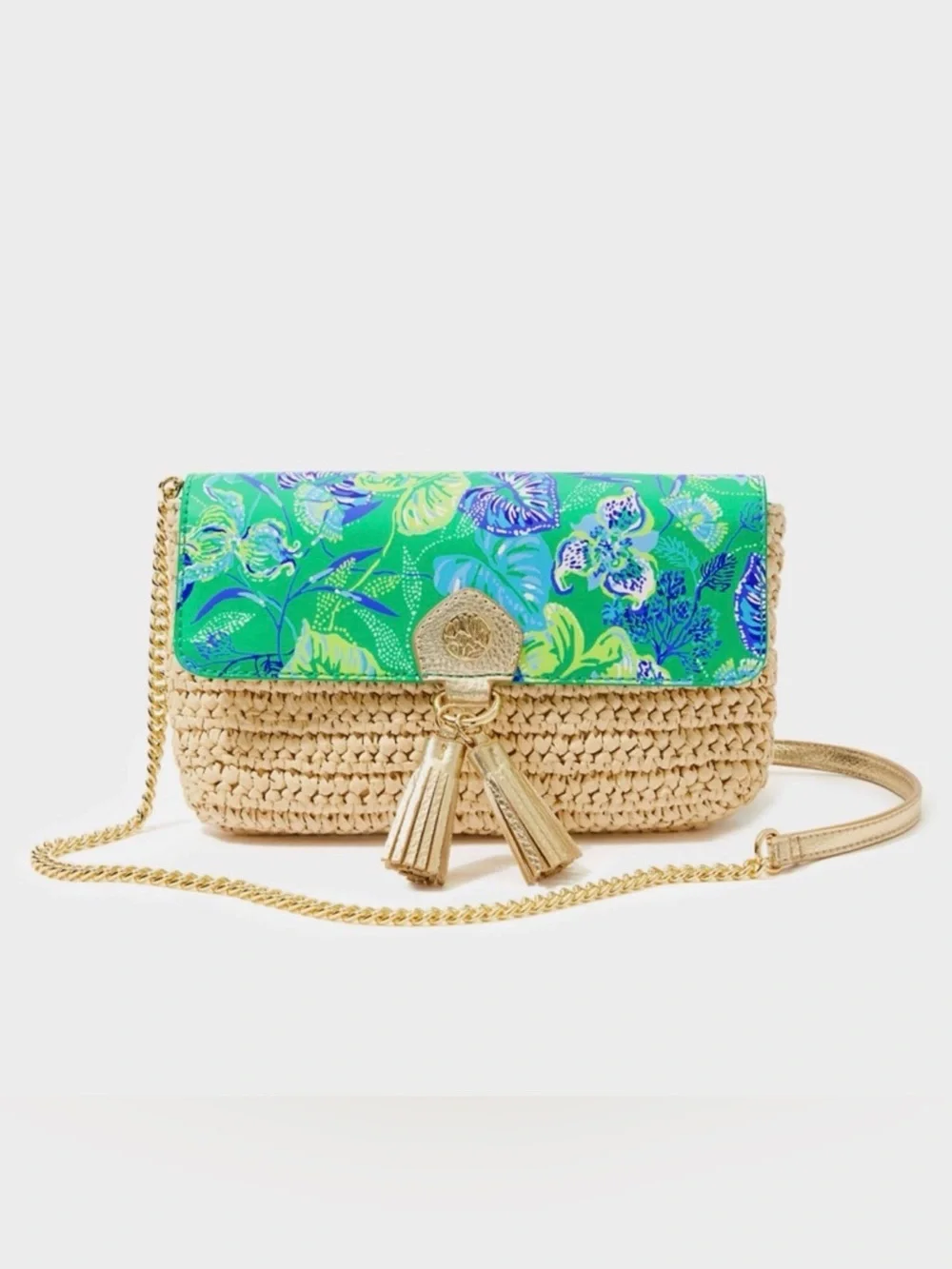 NWT LILLY PULITZER Straw Crossbody Purse  Botanical Green